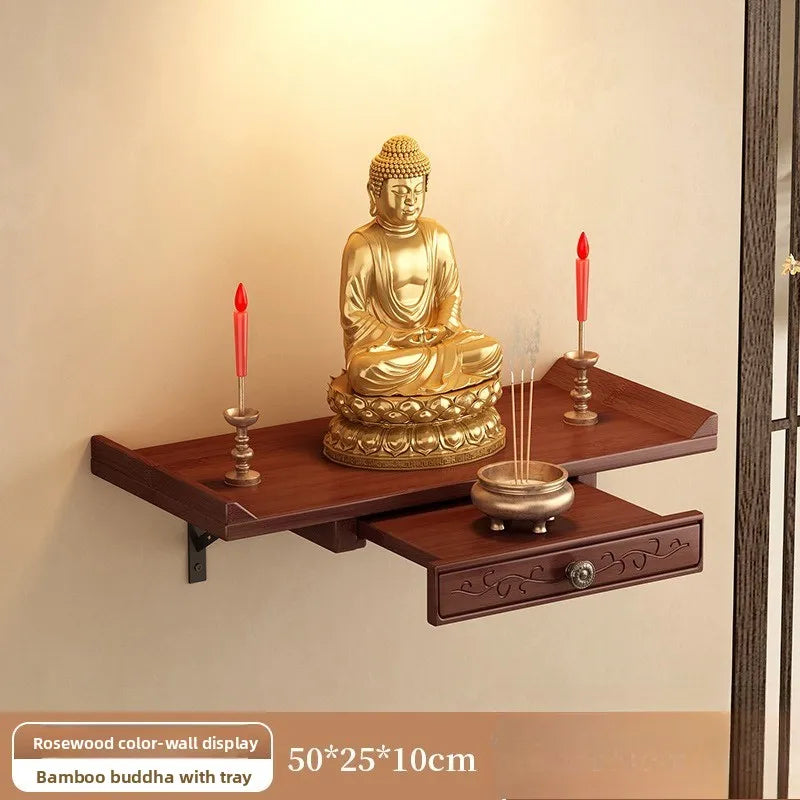 Buddha niche wall-mounted God of Wealth shrine non-solid wood Bodhisattva offering base incense burner storage shelf