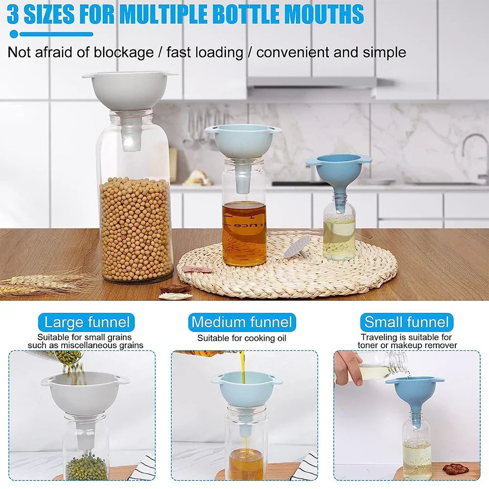 4 in 1 Kitchen Funnels for Filling Bottles Kitchen Funnels with Detachable Strainer Filter BPA-Free Food Grade Oil Funnel