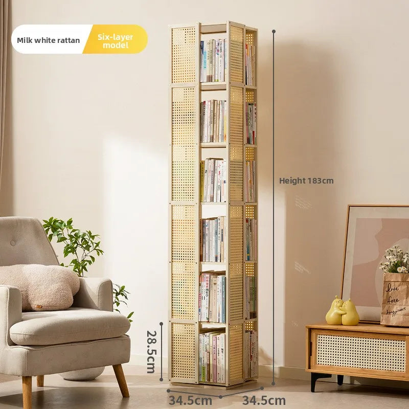 All solid wood rotating bookshelf 360-degree bookcase multi-layer storage home living room removable children's floor rack