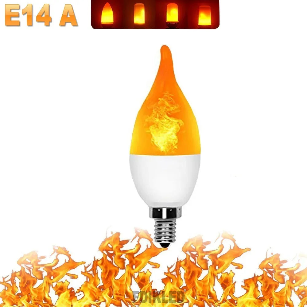 E14 LED Flame Light Bulbs 4 Modes Party LED Flame Effect Light Simulation Fire Lights Bulb Garden Decor Flickering Lamp