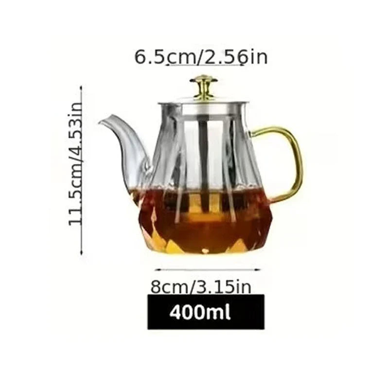 JUSTINLAU Glass Teapot Heat Resistant Borosilicate Clear Diamond Tea Kettles with Removable Stainless Steel Infuser Teaware Set