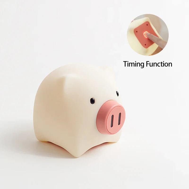Cute Pig Night Light Pet Silicone Night Lamp Rechargeable Warm Lamp Timed Turn Off Room Decoration Children's Night Light Gift