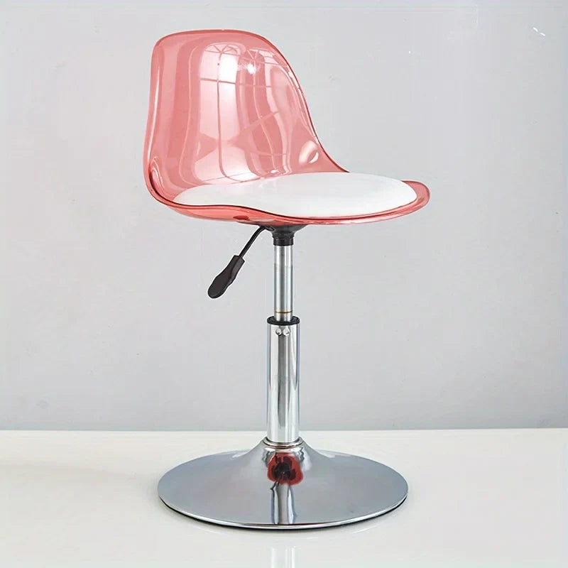 Adjustable Modern Bar Stool with Transparent Backrest Metal Frame Upholstered Seat with Lifting and Rotating Function