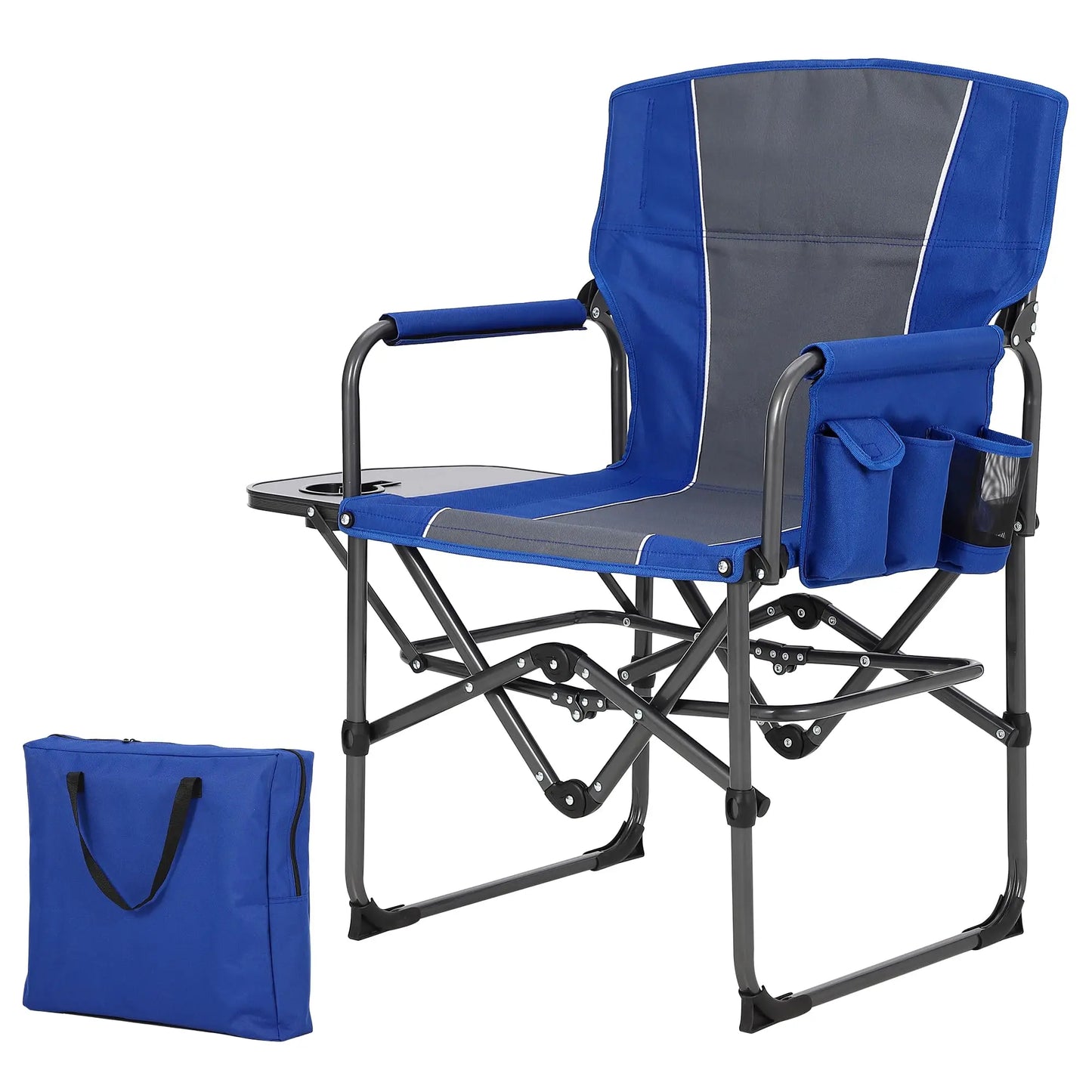 Oversized Folding Director Chair Heavy Duty 400LBS Portable Camping Chair With Side Table Pockets Outdoor Seat For Lawn Fishing