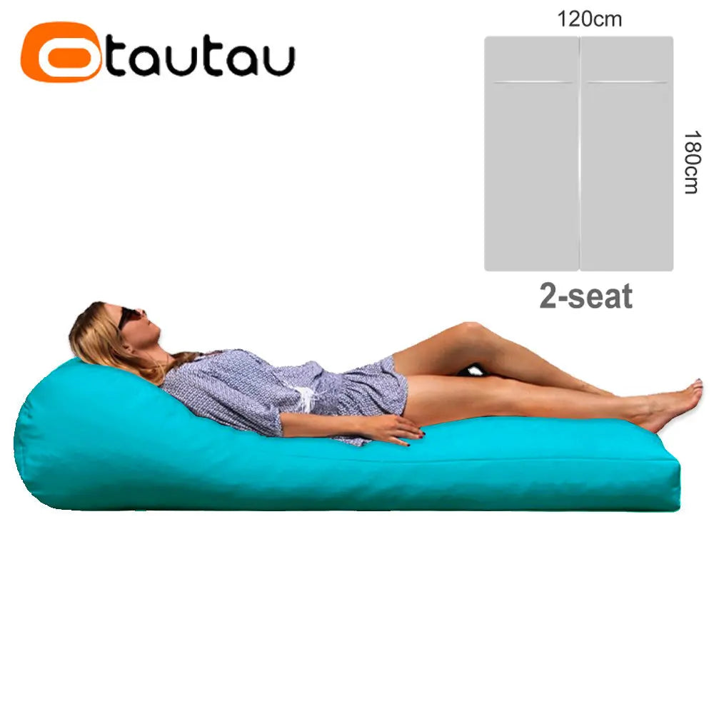 OTAUTAU 2-seat Outdoor Bean Bag Pouf Cover No Filler Waterproof Beach Garden Camp Chaise Lounge Sofa Bed Swimming Pool Puff Sac