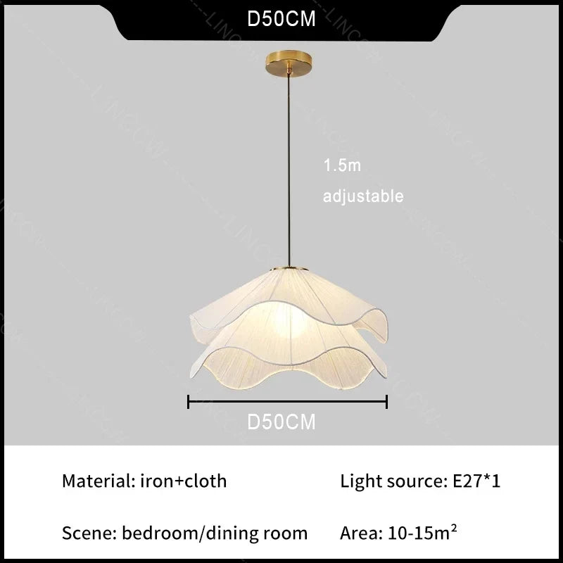 Nordic Minimalist Cream Pendant Lights White Fabric Led Living Room Bedroom Home Decor Chandelier Balcony Hanging Lamp Fixture