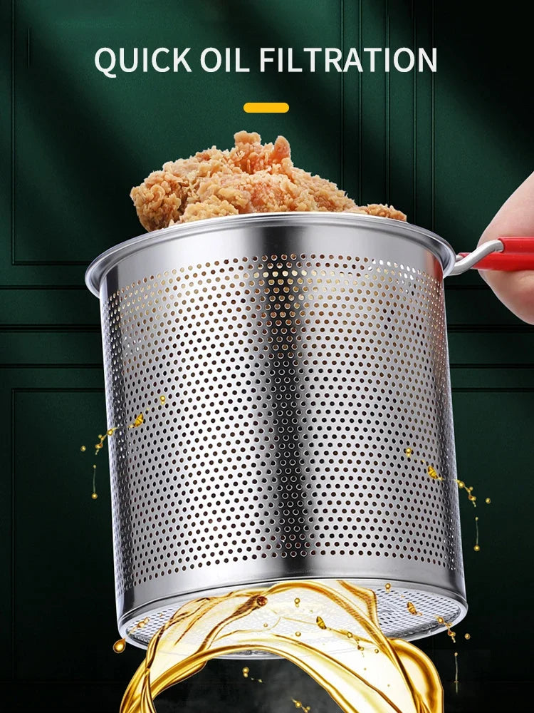 Small frying pan with stainless steel frying basket for household use, multifunctional cooking tool for fried chicken