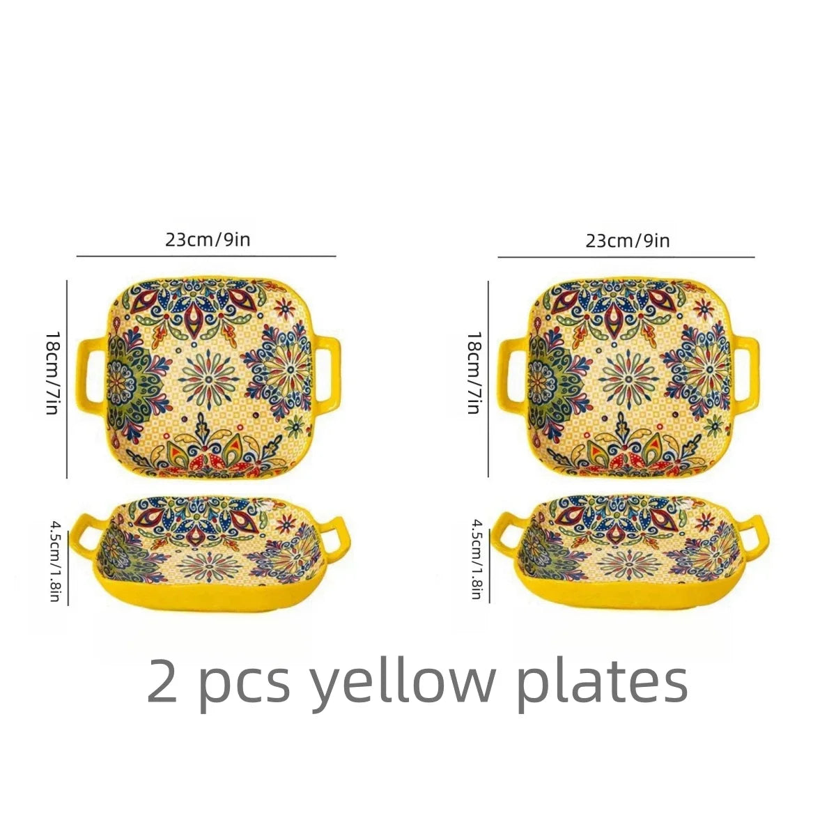 1 piece of 9-inch Bohemian style salad plate with double ear ceramic pasta dish, can be used for oven, microwave