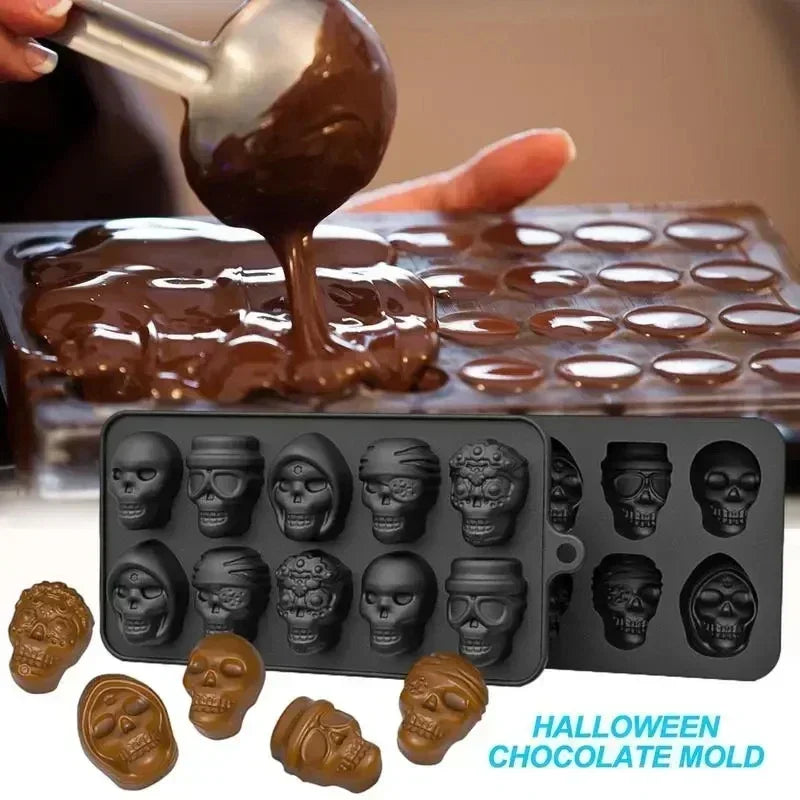 Skull Ice Cube Mold 10 Grid Reusable Silicone Ice Mold Drinks Whiskey Cocktail Chocolate Ice Cream Kitchen Baking Making Tools