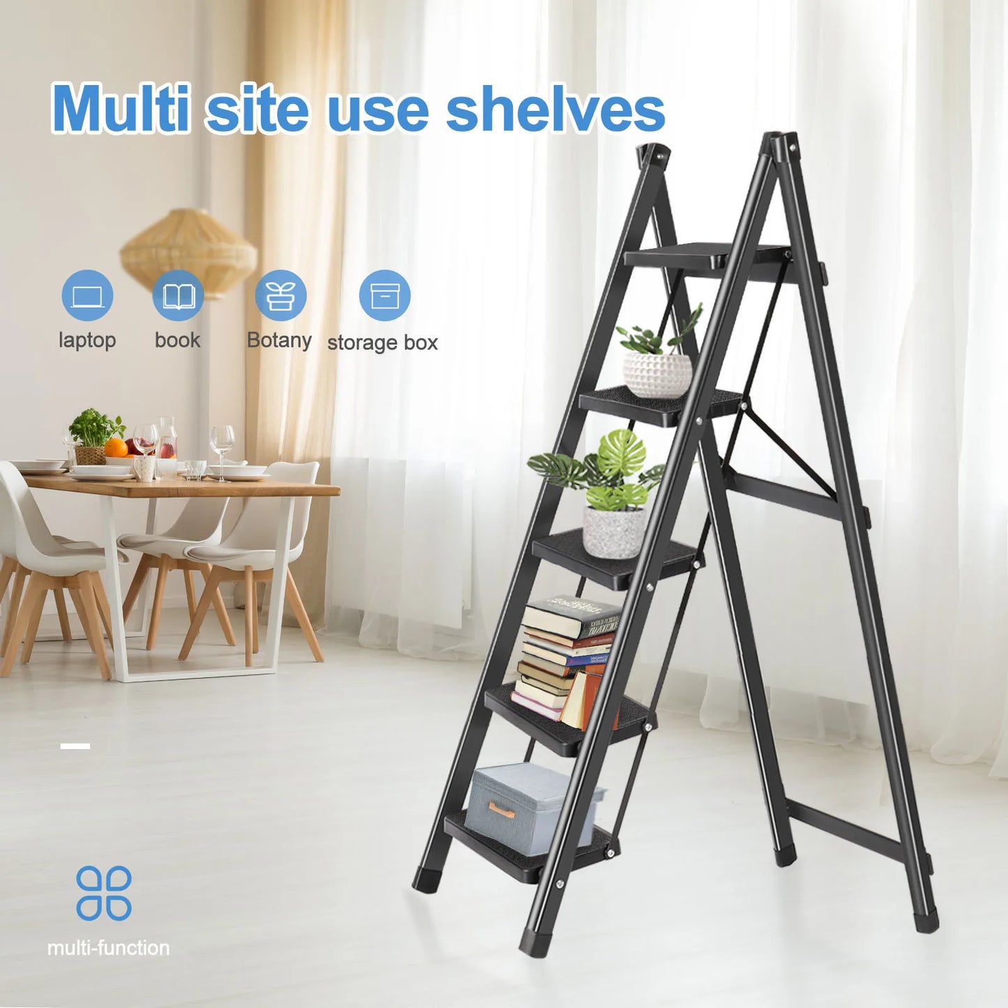 Non-Slip Treads, Multifunctional Household Ladder Folding Stair Stretchable Herringbone Ladders Multifunctional Five-step