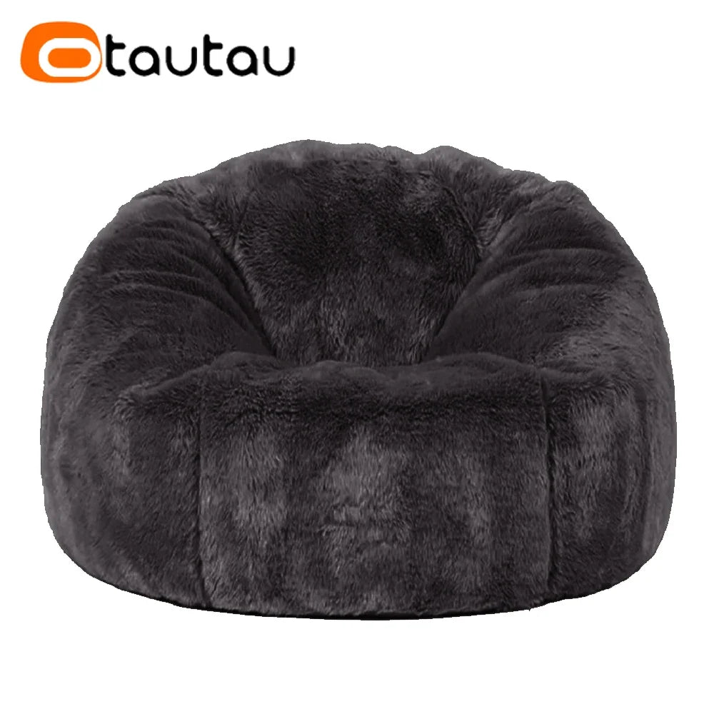 OTAUTAU Adults Children Fluffy Faux Fur Bean Bag Pouf Cover without Filler Beanbag Puff Salon Ottoman Corner Seat Sac DD003