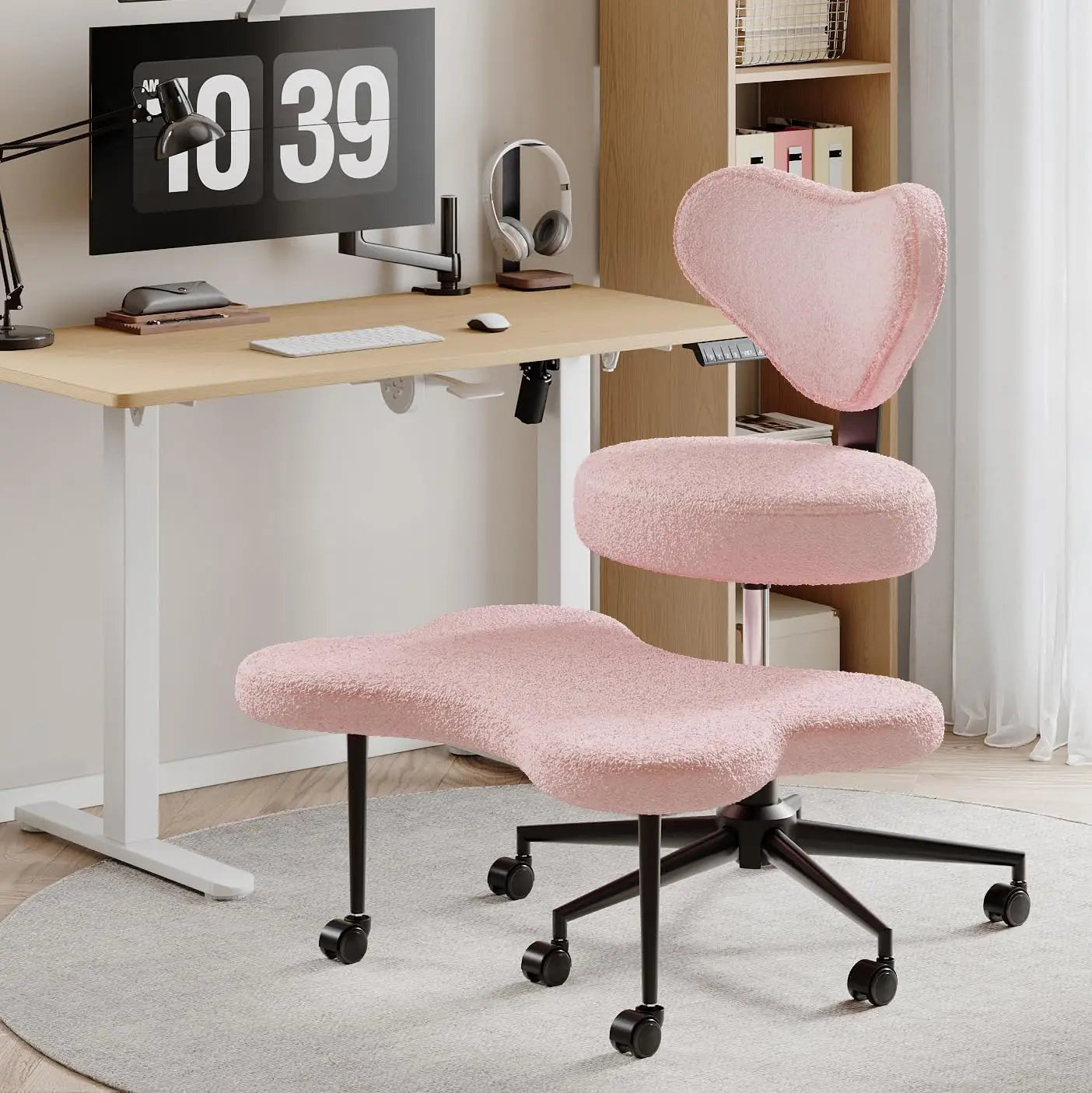 Cross Legged Office Chair with Wheels, 4INCH ADHD Chair for Adults, Meditation Chair, Height Adjustable Seat, Yoga Chair