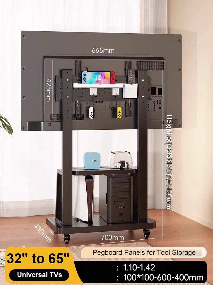 Mobile TV Stand for 32-86” TVs,Tilt TV Cart Holds up to 220 Lbs Portable Stand with Storage Shelf Rolling Floor VESA 700x500mm