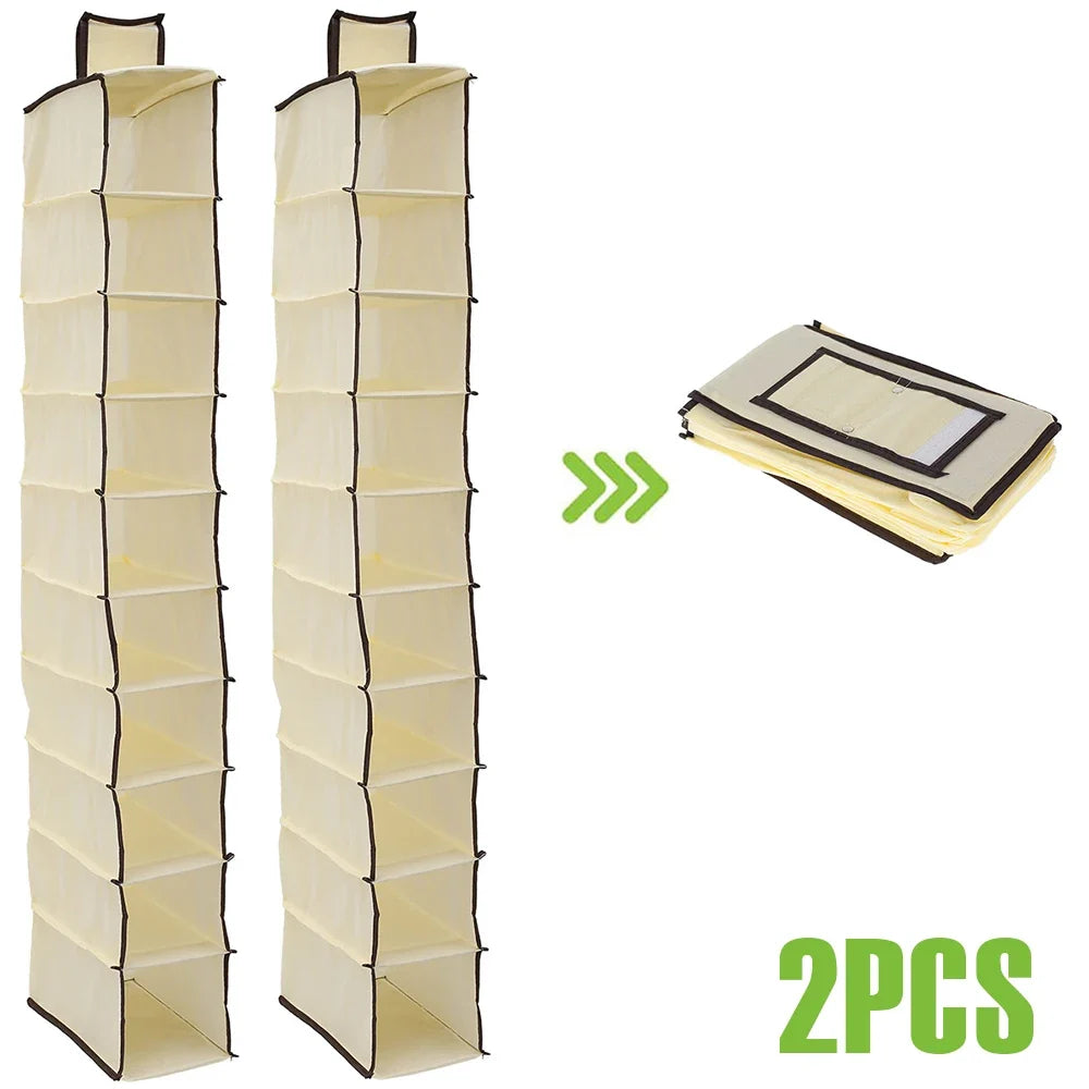 10 Layer Shoe Box Storage Hanging Bag Non-Woven Fabric Hanging Shoe Shelves Collapsible Wardrobe Storage Organizer for Shelves