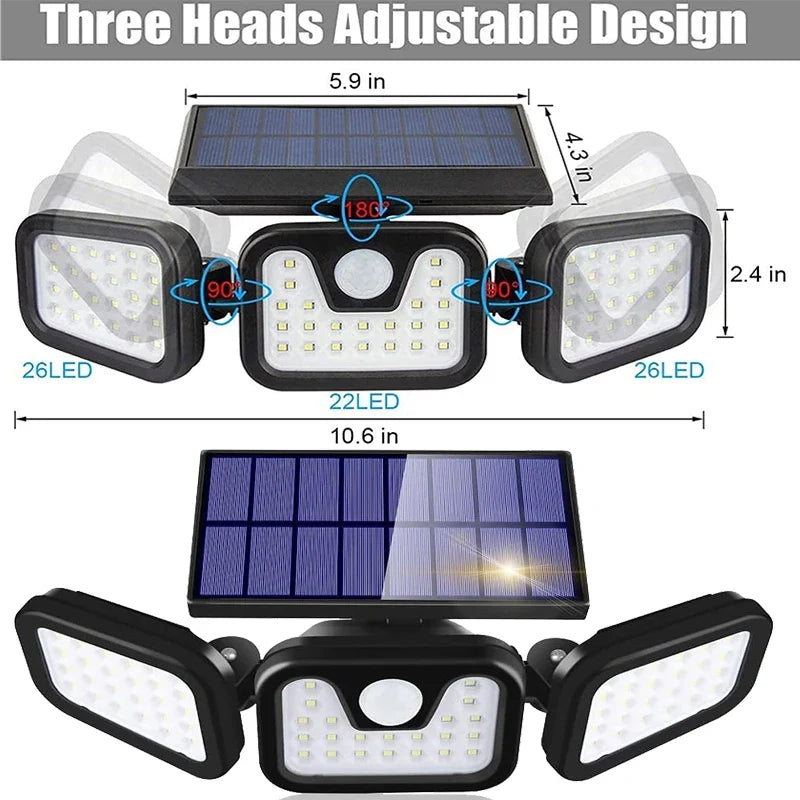 138/198/333/74 LED Solar Lights Outdoor Motion Sensor Human Induction Adjustable Head IP65 Waterproof Solar Power Wall Lamp