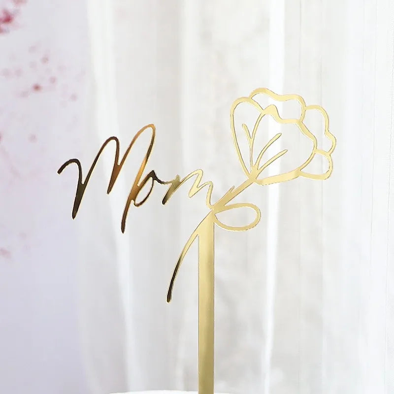 Happy Mothers Day birthday Cake Topper Gold Simple design Acrylic MOM Party Cake Toppers Mother's Day Gifts Dessert Decoration