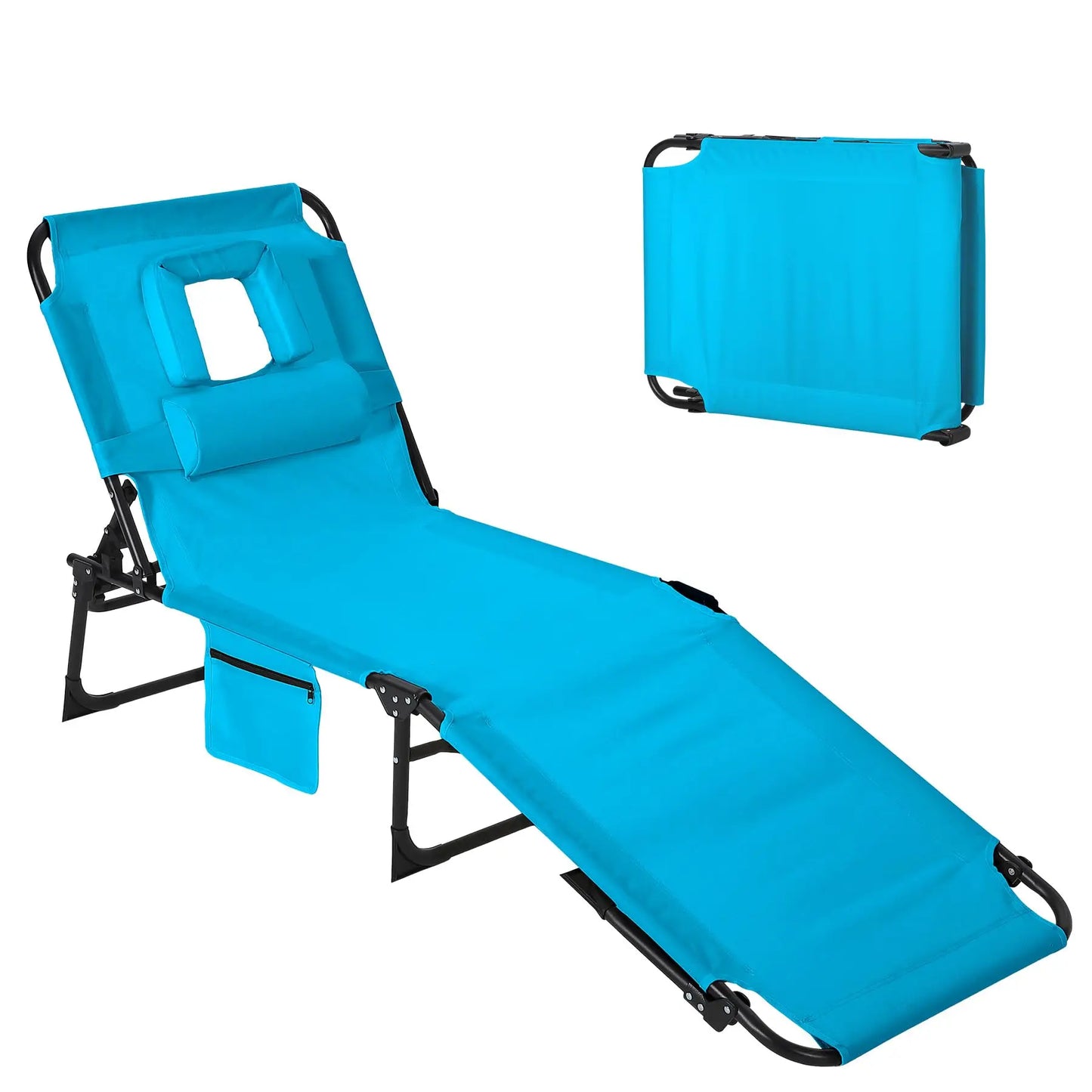 Folding Tanning Chair With Face Hole Portable Face Down Beach Lounge Chair 5-Position Adjustable Outdoor Pool Patio Chaise