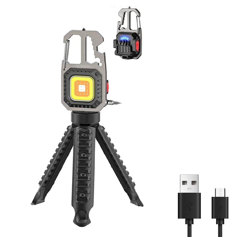 COB Keychain Work Light with Battery Display 8 Mode Rechargeable High Lumens Portable LED Light for Camping Hiking Running