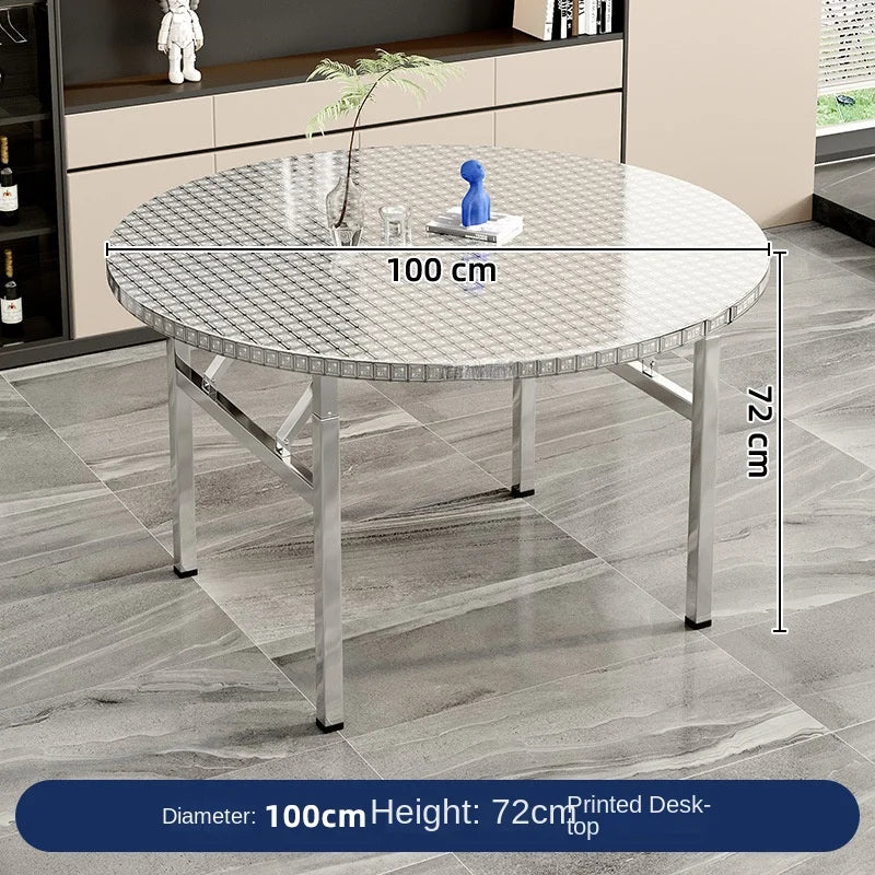 Stainless steel folding round table, suitable for home use, small apartments, large food stalls, and street vendors.