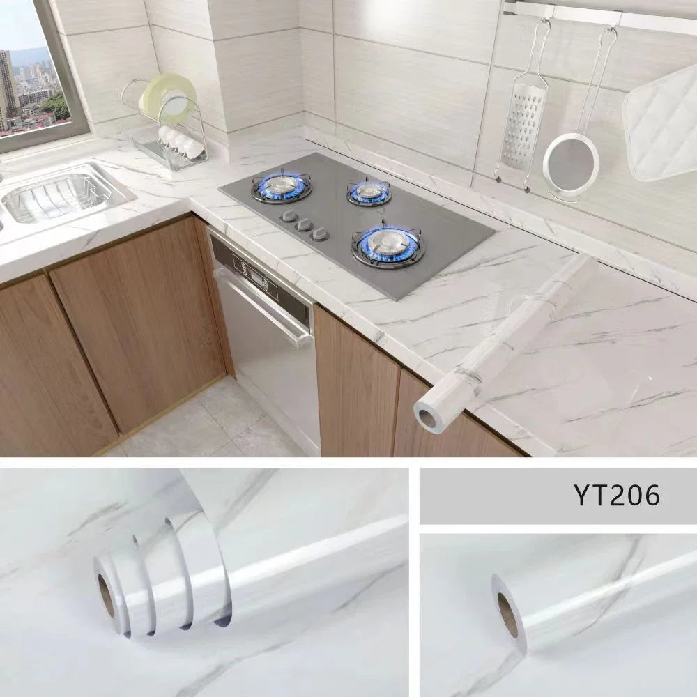 40cm Marble Self-adhesive Wallpaper Kitchen Cabinet Stove Countertop Contact paper PVC Waterproof Renovation Tile Wall Stickers