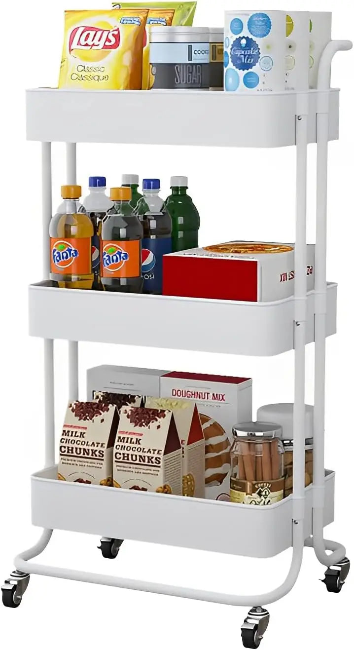 Sooyee 3 Tier Utility Cart,Rolling Cart with Handle and Lockable Wheels, Multi-Functional Storage Cart for Kitchen, Bathroom