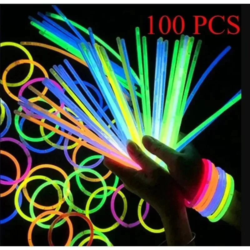100PCS Glow Stick Christmas Halloween New Year Children's Toys Glow Dance Festival Party Glow Wristbands Glow Bracelet Concert