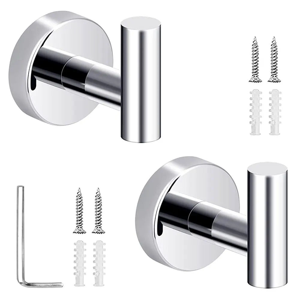 2Pcs Polished Bathroom Towel Hooks Stainless Steel Coat Robe Hook Wall Hanger with Screws Towel Rack Hang Hook for Hotel Kitchen