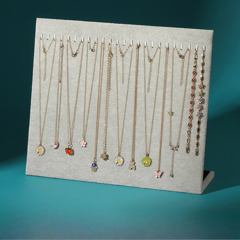 L-shaped Necklace Display Rack, Black Plush Necklace Display Stand for Bangle Chain Necklace Display & Storage