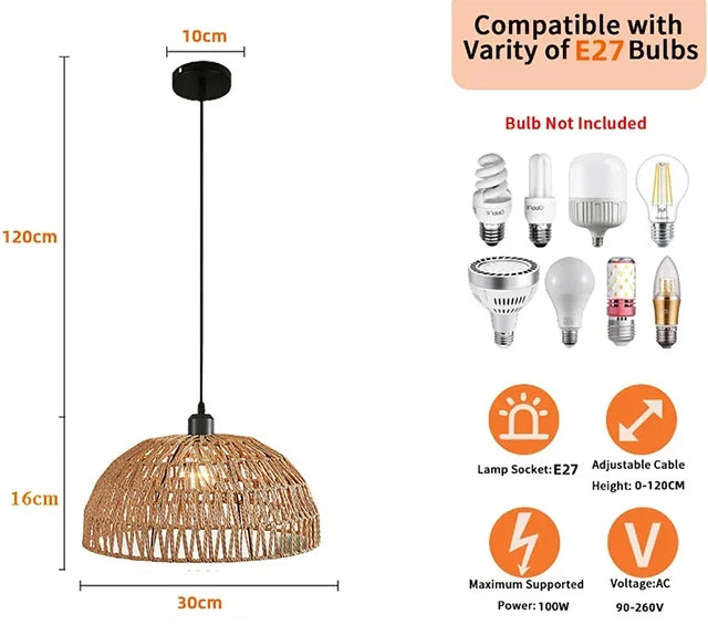 Newest hemp rope woven pendant lamp pastoral restaurant tea room inn bar bedroom rattan indoor chandelier lighting AC95-260V