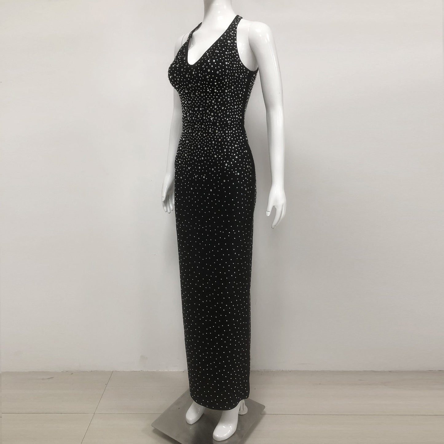 European and American sexy fashion socialite temperament hot diamond suspender backless long dress women's dress
