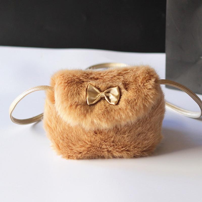 Kids Mini Cross body Bag Bowknot Imitation Fur Shoulder Messenger Bag