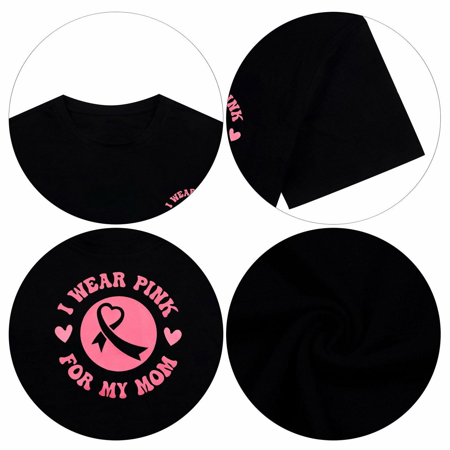 FASHGL I Wear Pink for My Mom T-Shirt Women Breast Cancer Awareness Pink - XL