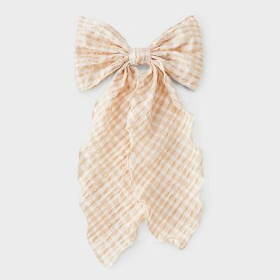 Wild Fable Gingham Bow Hair Barrette Orange Recycled Polyester