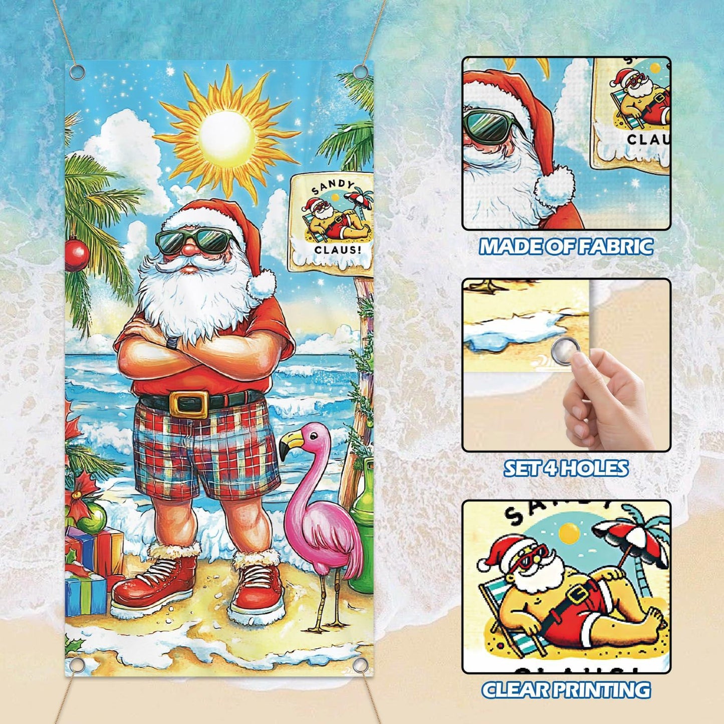 Buff Santa Hawaiian Beach Door Cover Summer Christmas Party Decoration