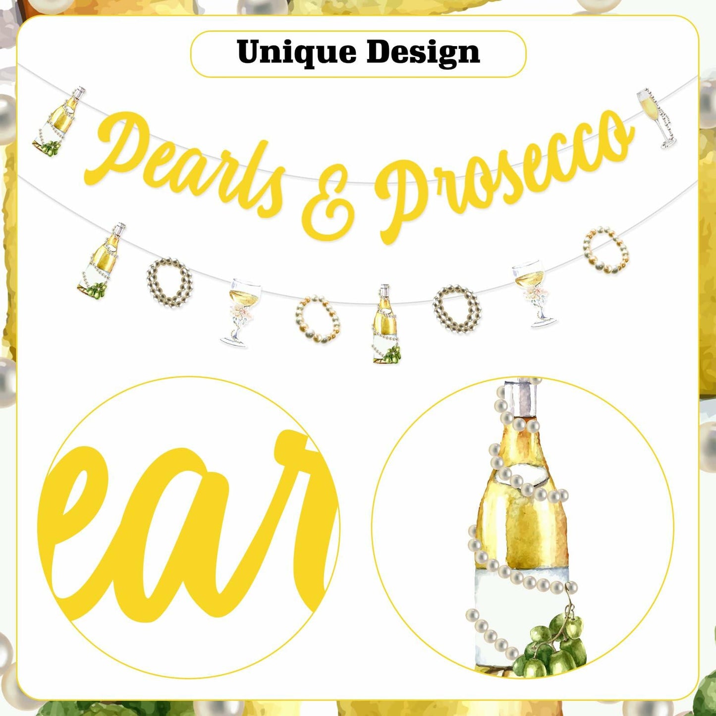 Sursurprise Pearls & Prosecco Bridal Shower Banner Bachelorette Wedding Decor
