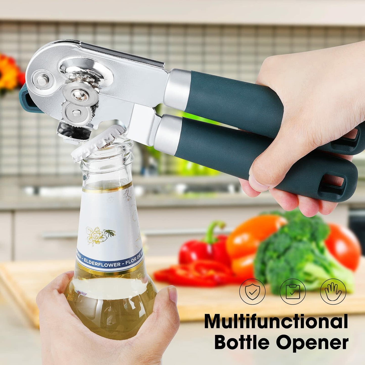 Beneno Manual Can Opener Heavy Duty Carbon Steel Sharp Blade Green