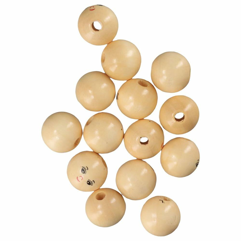 Uniquer 100pcs 18mm Wooden Face Beads Round Spacer Beads for DIY Crafts
