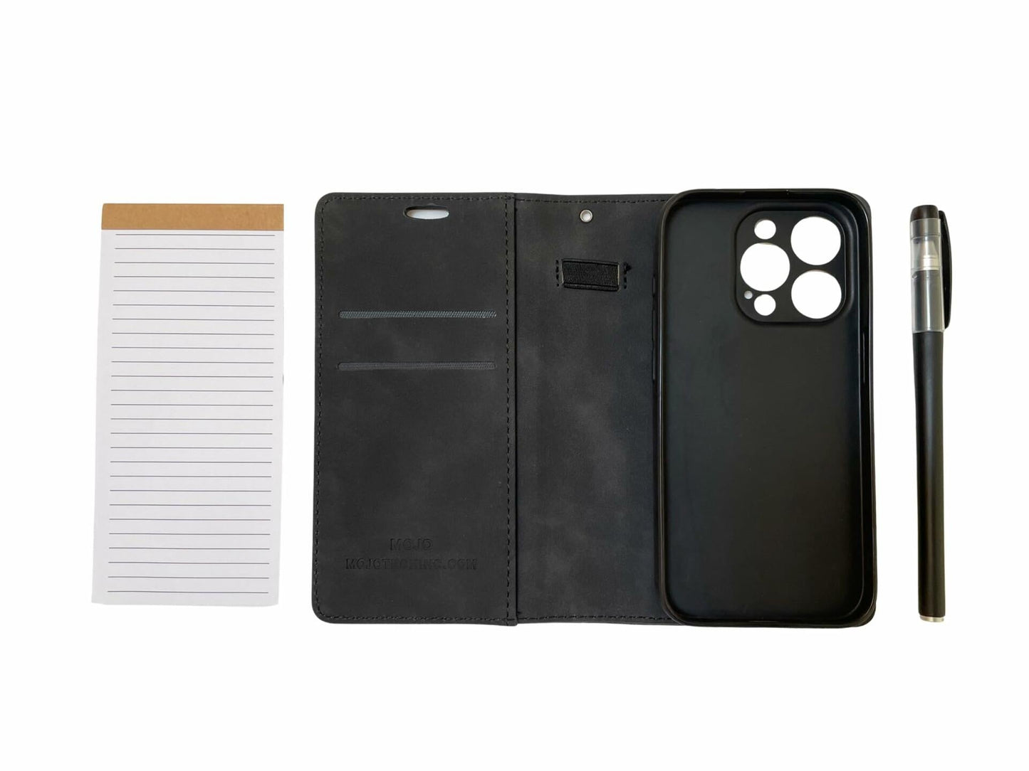 MOJO-HOME Notepad Wallet Phone Case w Pen for iPhone 13 Pro Black