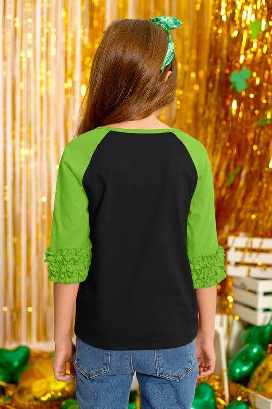 BesserBay Kids St. Patrick's Lucky Rainbow Shamrock Ruffle Shirt Size 1-2 Years