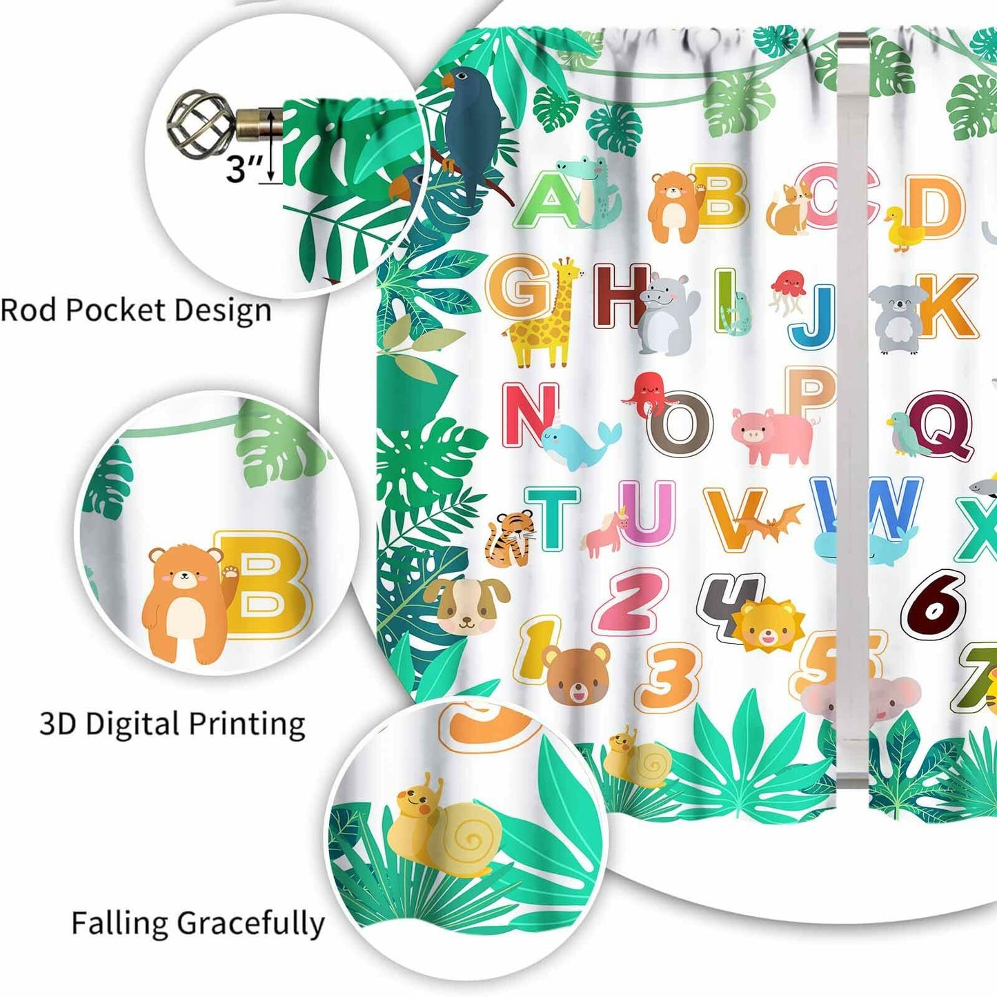 Lnepty Kids Alphabet ABC Curtains Woodland Animal Nursery 2pcs 42x45
