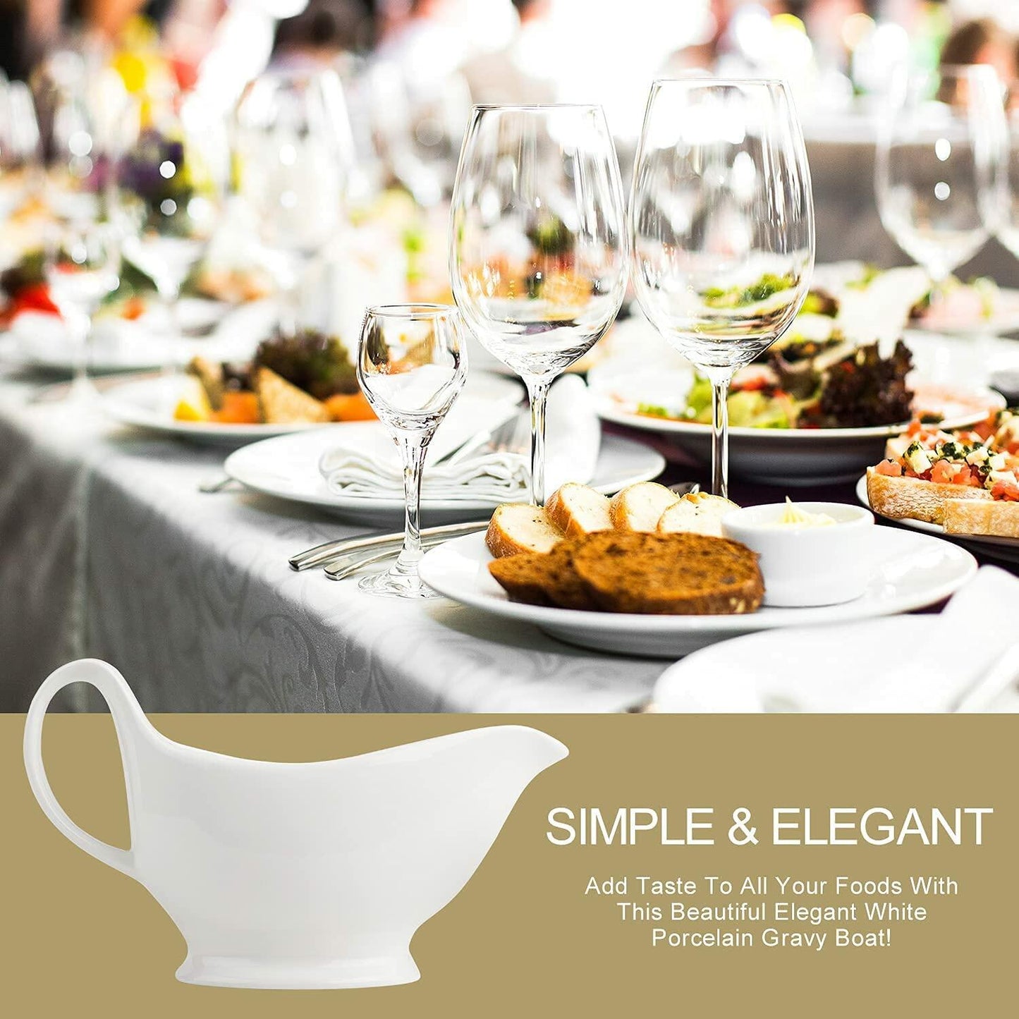 Nucookery Large 17 Oz Porcelain Gravy Boat with Warmer White