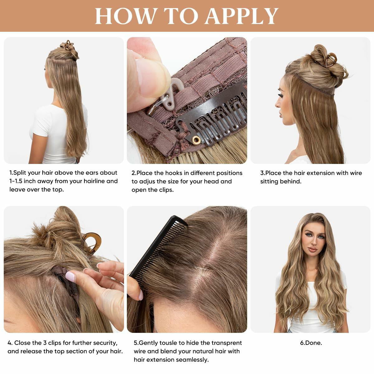 challeam Invisible Transparent Wire Hair Extensions Wavy Curly Long Synthetic