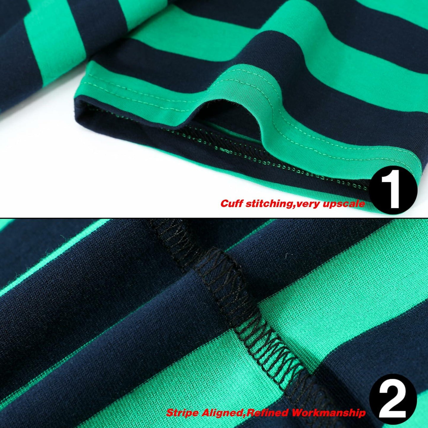 LEDING Stripes Men's Summer Cotton Short Sleeve Crew Neck T-Shirt Green&Blue S