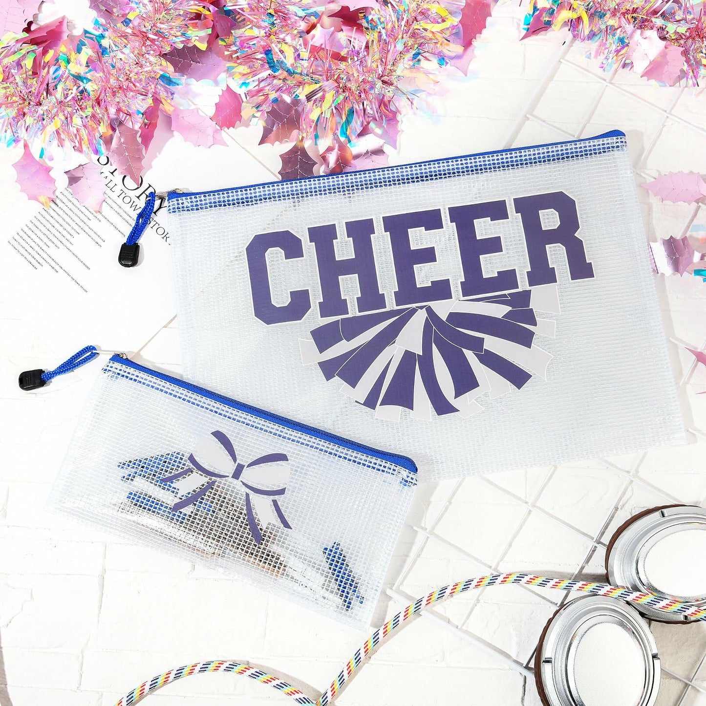 SOIDRAM 2 Pcs Cheer Makeup Bag Zipper Pouch Blue/Silver Plastic