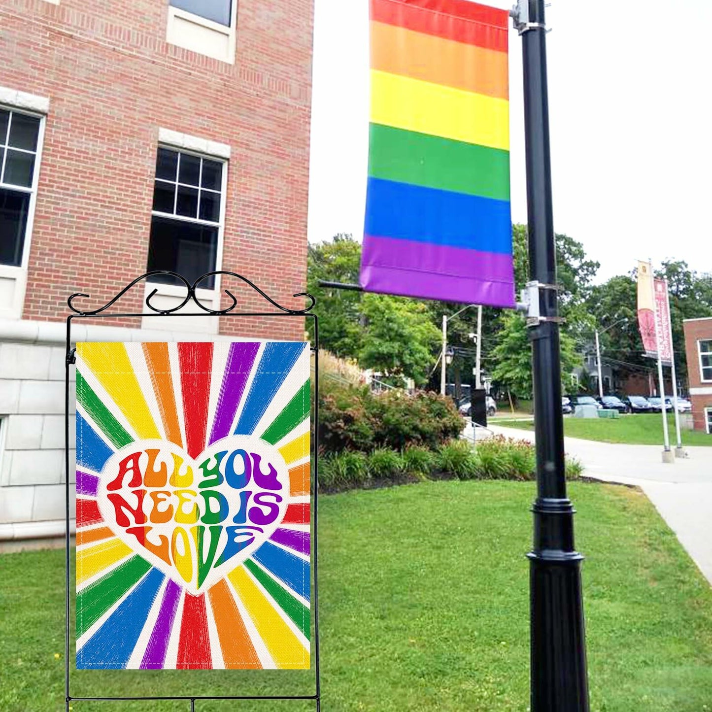 Artofy Pride Rainbow All You Need is Love House Flag Burlap 28x40 Festival