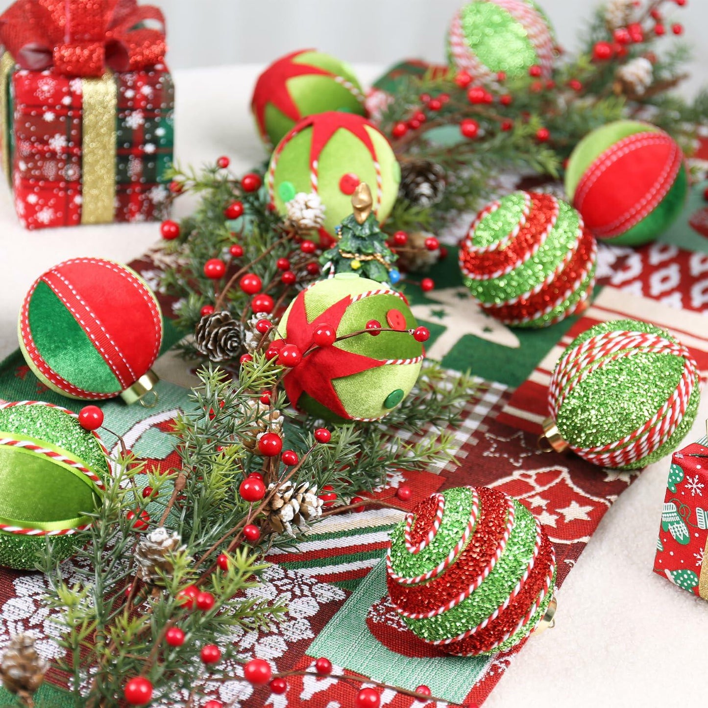 SY Super Bang Christmas Ball Ornaments 15PCS Red Green 80MM