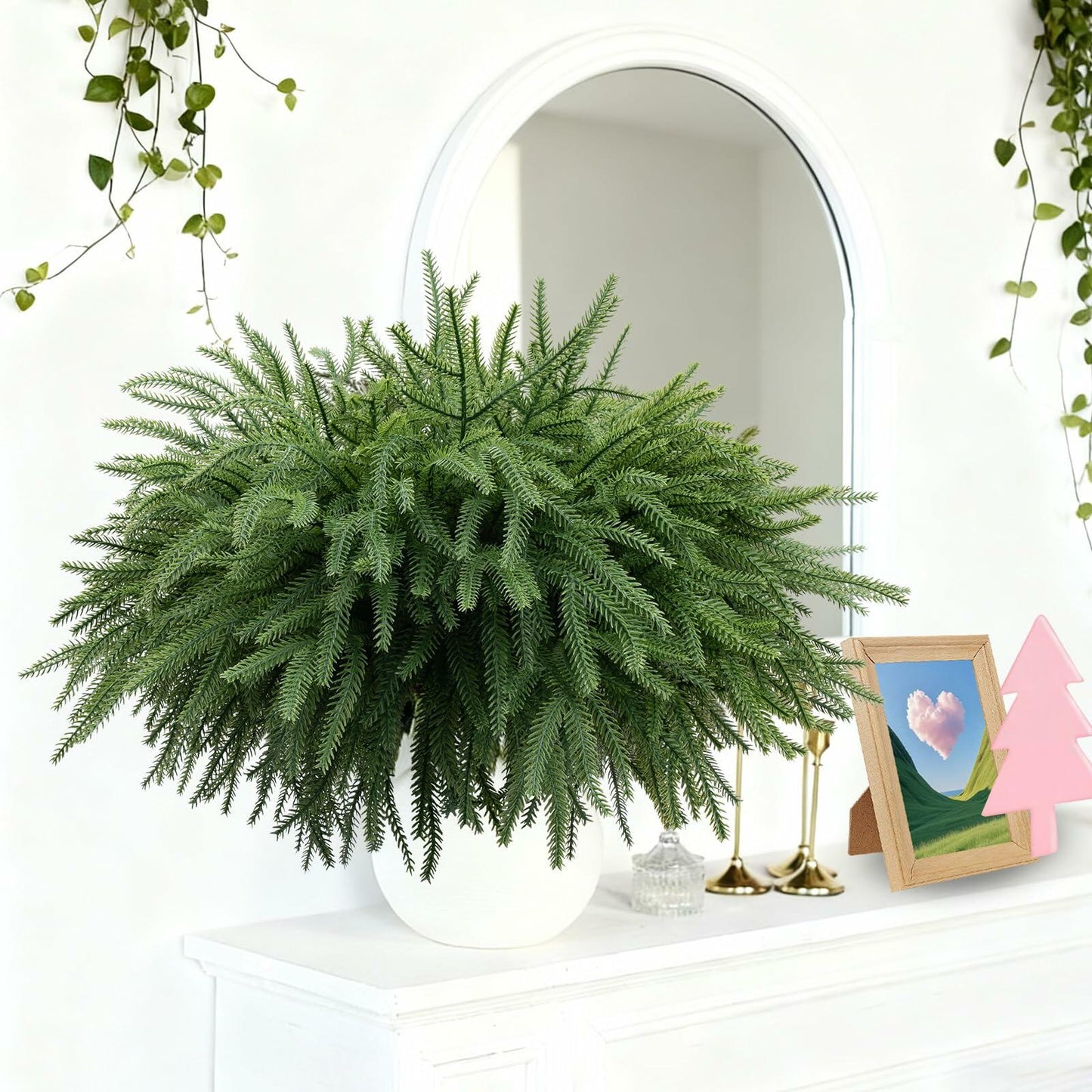 Dushle Norfolk Pine Branches 18in Artificial Greenery Stems 6 Count Green