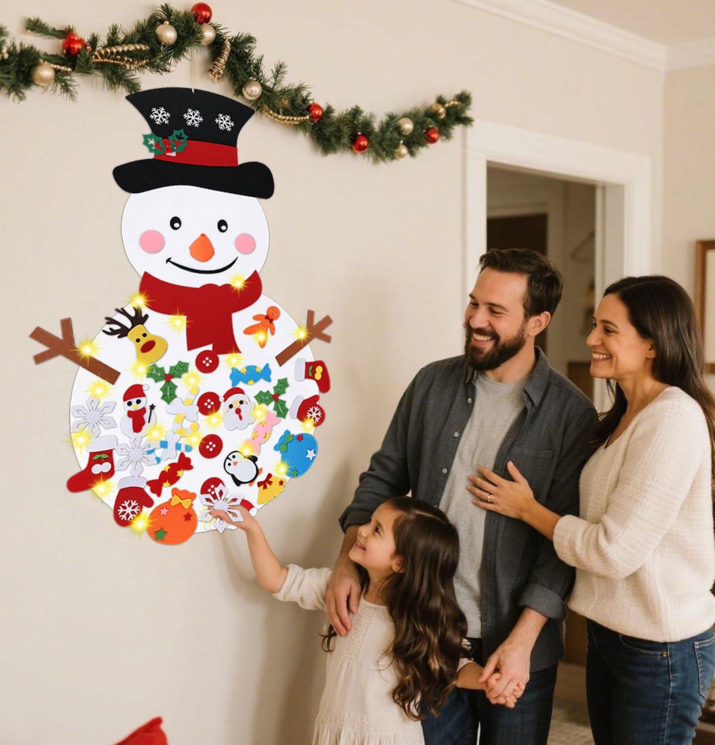 PEACELOVER DIY Felt Christmas Snowman Game Set 3.2ft White 36 Ornaments