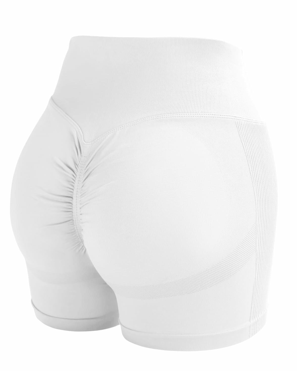 CHAMSHINE High Waisted Tummy Control Butt Lifting Workout Shorts White Size M