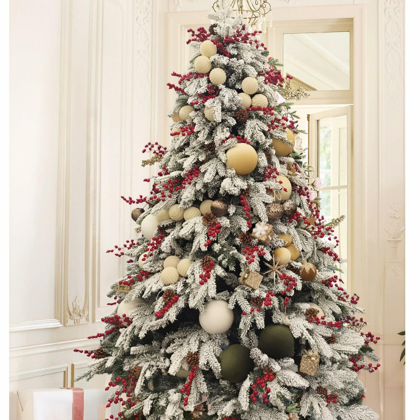 Obgora 15PCS 3.15" Beige Velvet Flocked Christmas Ornaments Balls